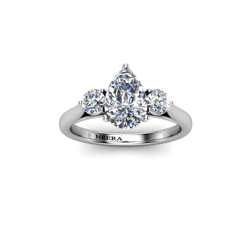TEAL - Pear and Rounds Trilogy Engagement Ring in Platinum - HEERA DIAMONDS