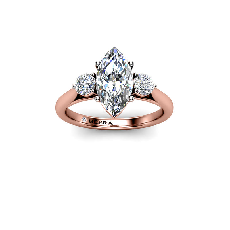 HONEY - Marquise and Rounds Trilogy Engagement Ring in Rose Gold - HEERA DIAMONDS