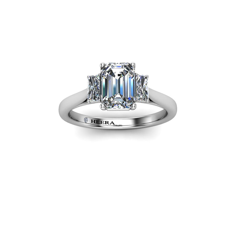 RASIN I - Emeralds Trilogy Engagement Ring in Platinum - HEERA DIAMONDS