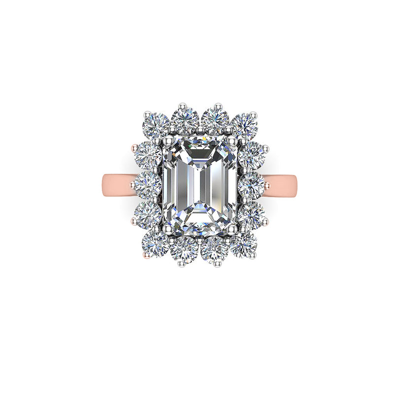 FLORA - Emerald Diamond Engagement Ring with Flower Halo in Rose Gold - HEERA DIAMONDS