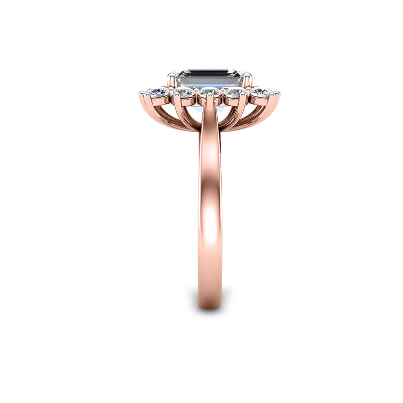 FLORA - Emerald Diamond Engagement Ring with Flower Halo in Rose Gold - HEERA DIAMONDS