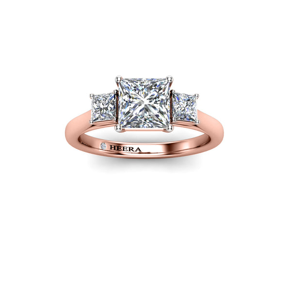 PINK II- Princess Trilogy Engagement Ring in Rose Gold - HEERA DIAMONDS