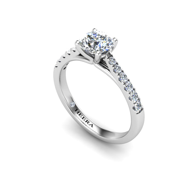DAISY - Round Brilliant Engagement ring with Diamond Shoulders in Platinum - HEERA DIAMONDS