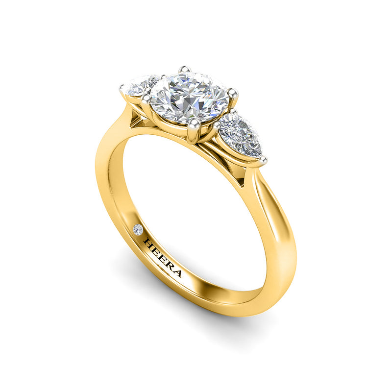 SEA - Round Brilliant and Pears Trilogy Engagement Ring in Yellow Gold - HEERA DIAMONDS