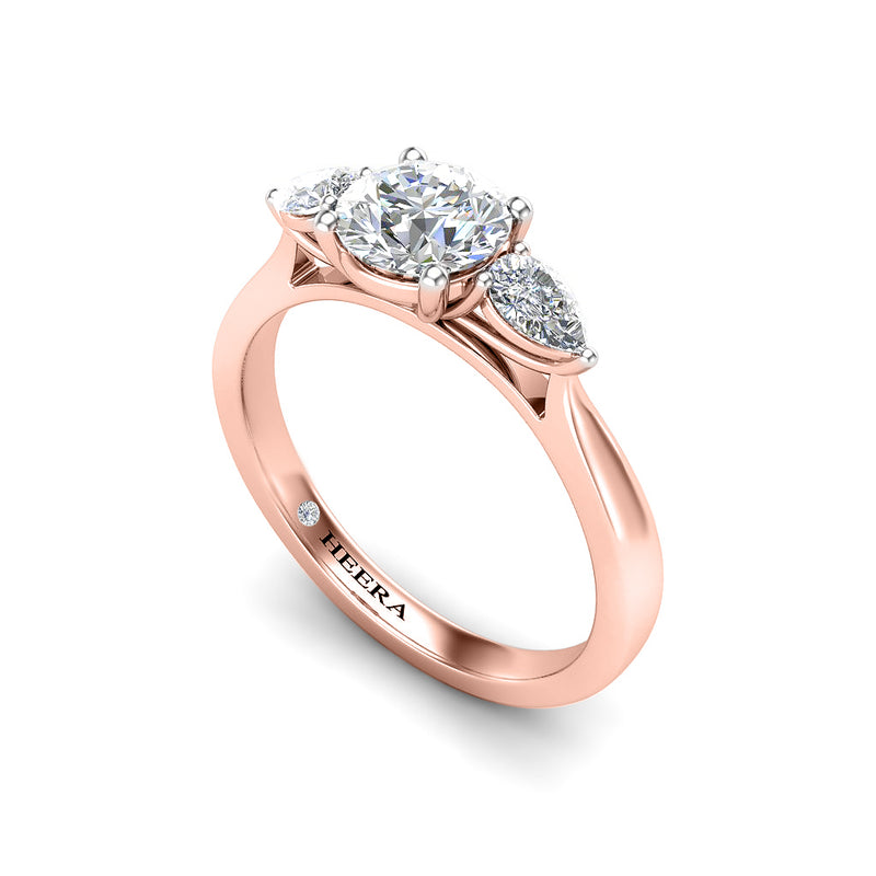 SEA - Round Brilliant and Pears Trilogy Engagement Ring in Rose Gold - HEERA DIAMONDS