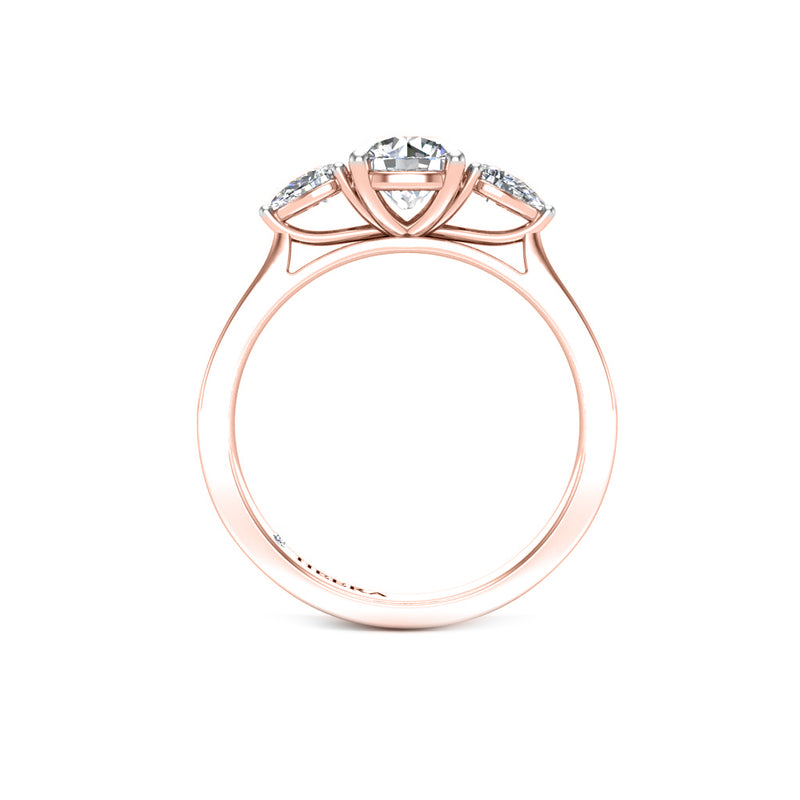 SEA - Round Brilliant and Pears Trilogy Engagement Ring in Rose Gold - HEERA DIAMONDS