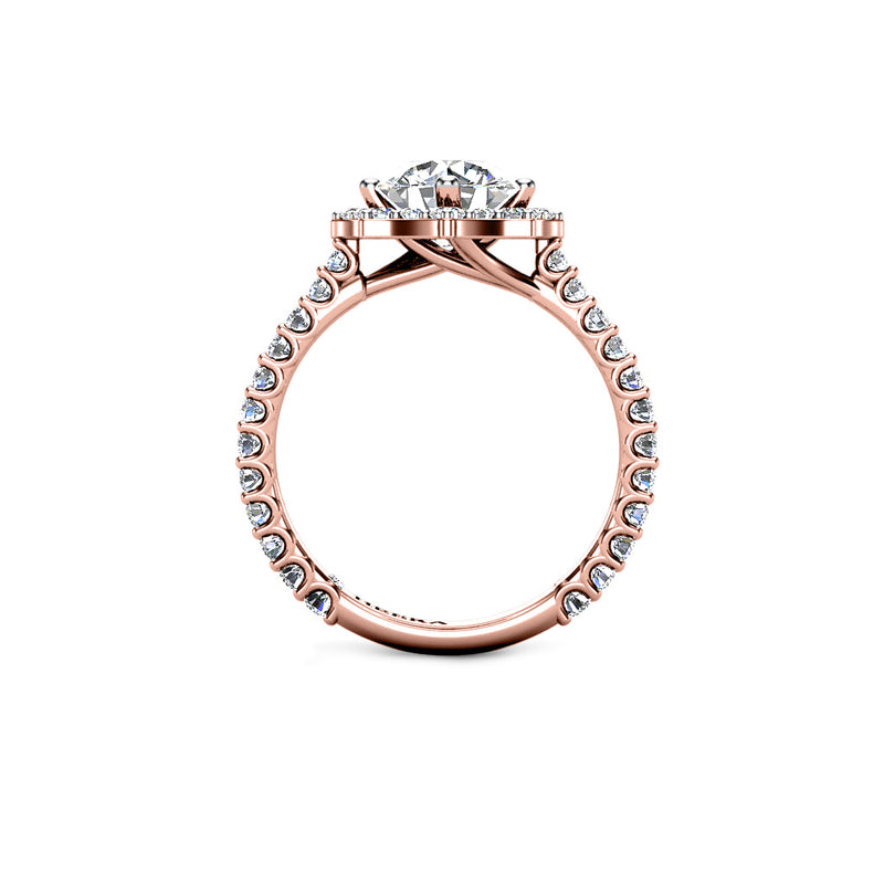 OLENA - Round Brilliant Engagement Ring with Diamond Halo and Shoulders in Rose Gold - HEERA DIAMONDS