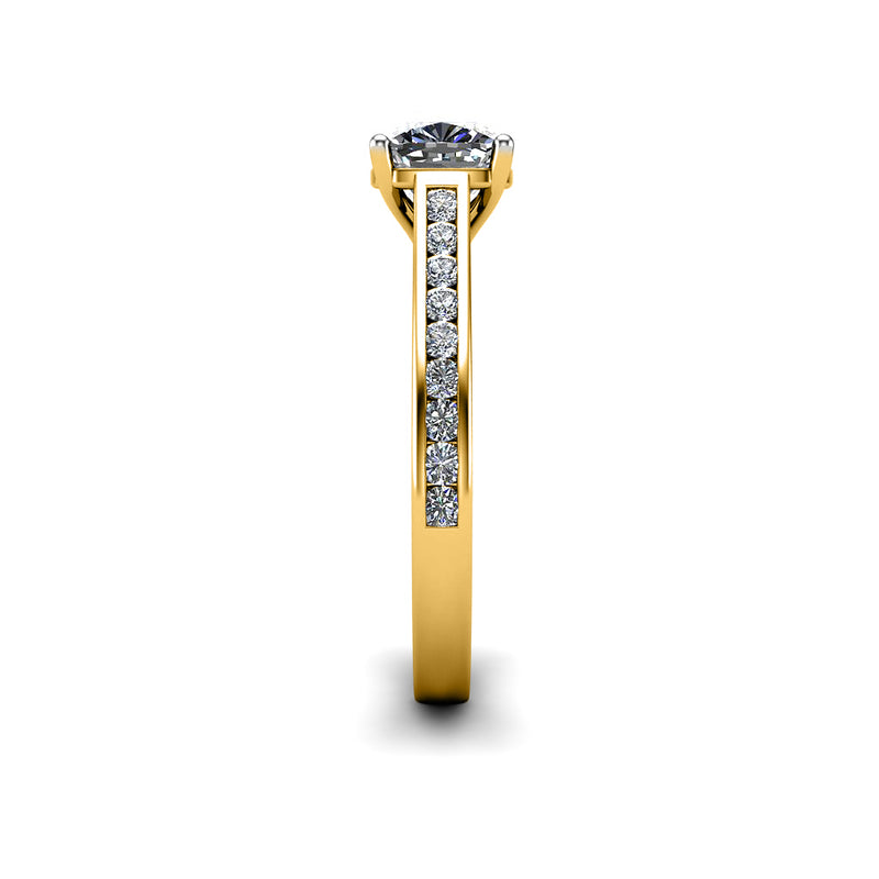 FILIPA - Cushion Diamond Engagement ring with Channel Set Diamond Shoulders in Yellow Gold - HEERA DIAMONDS