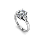PLUM - Emerald and Baguettes Trilogy Engagement Ring in Platinum - HEERA DIAMONDS