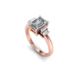 PLUM - Emerald and Baguettes Trilogy Engagement Ring in Rose Gold - HEERA DIAMONDS