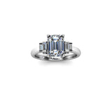 PLUM - Emerald and Baguettes Trilogy Engagement Ring in Platinum - HEERA DIAMONDS