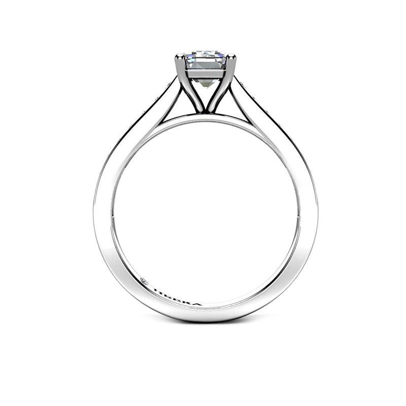 BRIANNA - Emerald Diamond Engagement ring with Diamond Shoulders in Platinum - HEERA DIAMONDS