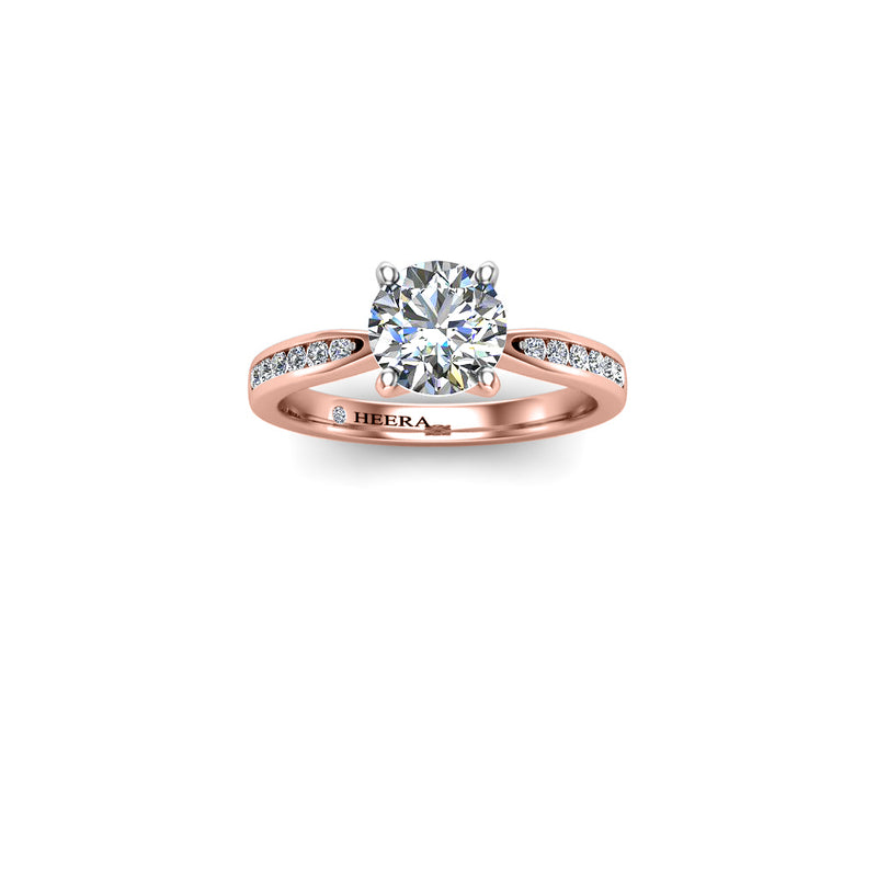 REBECA - Round Brilliant Engagement ring with Diamond Shoulders in Rose Gold - HEERA DIAMONDS