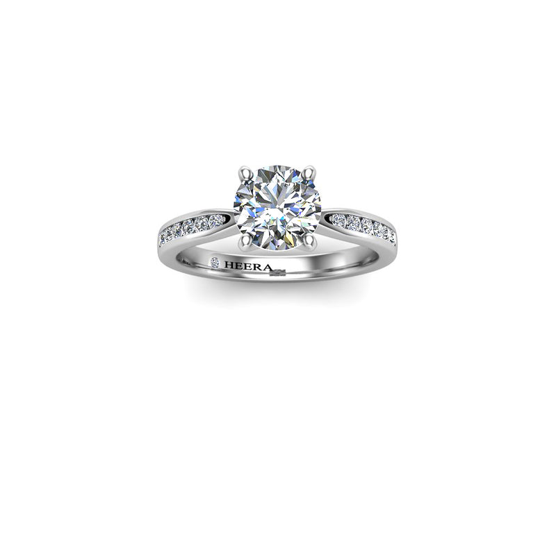 REBECA - Round Brilliant Engagement ring with Diamond Shoulders in Platinum - HEERA DIAMONDS