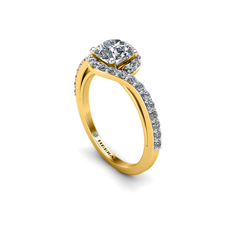 LUAN - Round Brilliant Engagement Ring with Diamond Halo and Shoulders in Yellow Gold - HEERA DIAMONDS