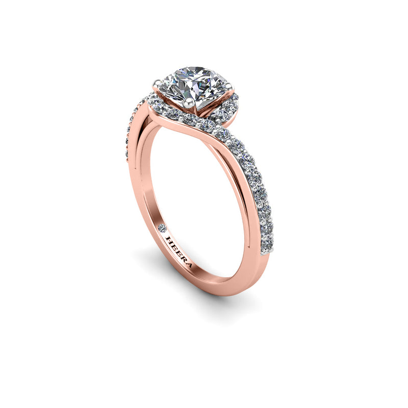 LUAN - Round Brilliant Engagement Ring with Diamond Halo and Shoulders in Rose Gold - HEERA DIAMONDS
