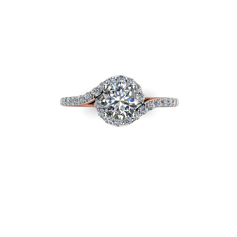 LUAN - Round Brilliant Engagement Ring with Diamond Halo and Shoulders in Rose Gold - HEERA DIAMONDS