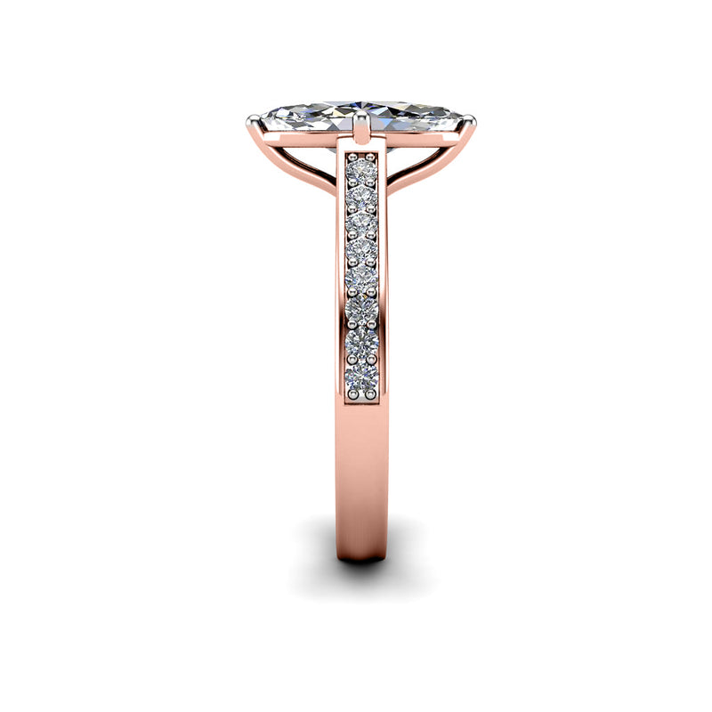 CLEO - Emerald Diamond Engagement ring with Grain Shoulders in Rose Gold - HEERA DIAMONDS