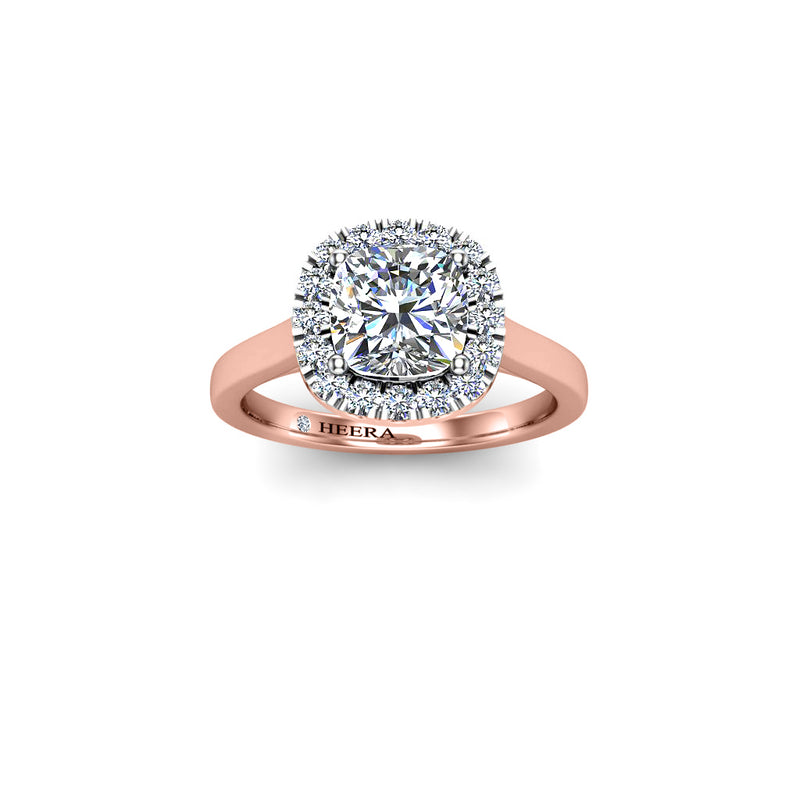 KENTIA - Cushion Cut Engagement Ring with Halo in Rose Gold - HEERA DIAMONDS