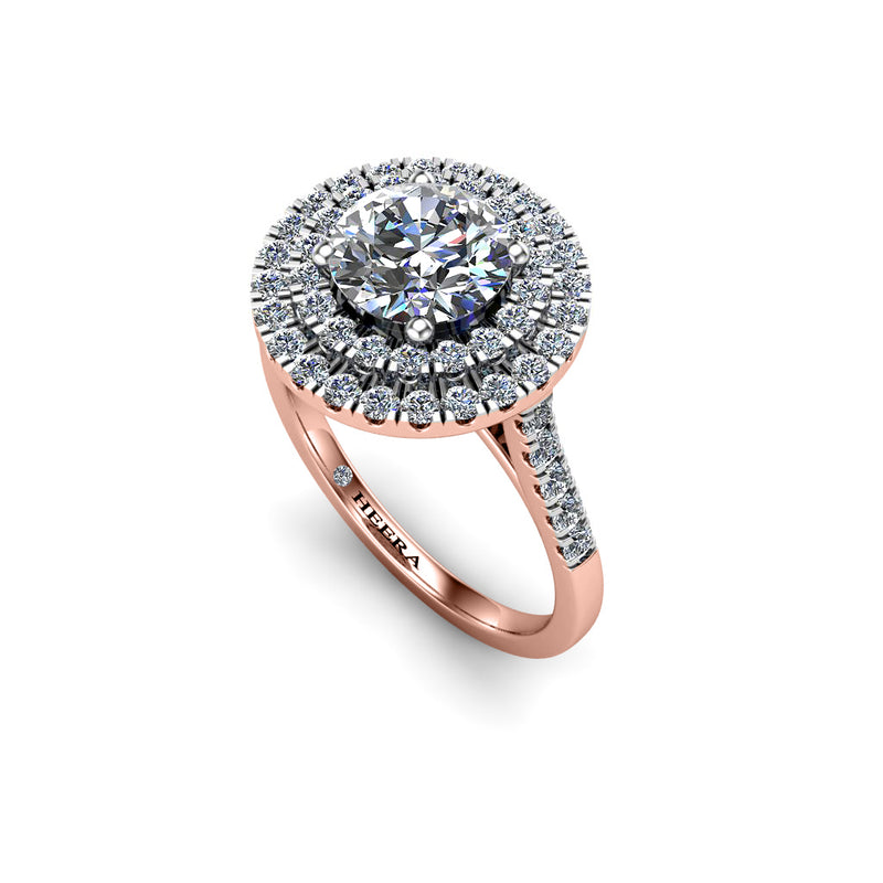 SAMIRA - Round Brilliant Engagement Ring with Diamond Halo and Shoulders in Rose Gold - HEERA DIAMONDS