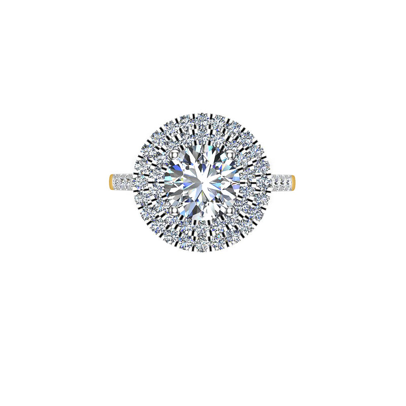 SAMIRA - Round Brilliant Engagement Ring with Diamond Halo and Shoulders in Yellow Gold - HEERA DIAMONDS