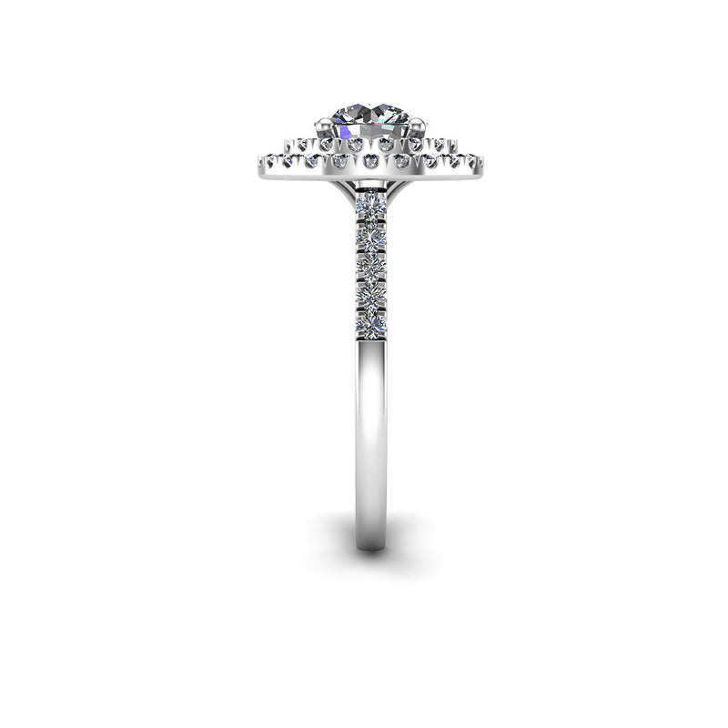 SAMIRA - Round Brilliant Engagement Ring with Diamond Halo and Shoulders in Platinum - HEERA DIAMONDS