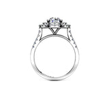 SAMIRA - Round Brilliant Engagement Ring with Diamond Halo and Shoulders in Platinum - HEERA DIAMONDS
