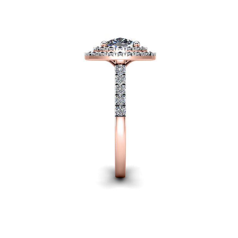 YARA - Cushion Cut Engagement Ring with Double Halo and Diamond Shoulders in Rose Gold - HEERA DIAMONDS