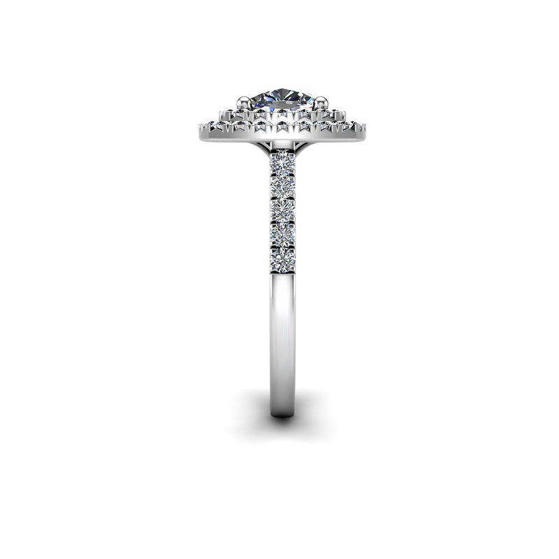 YARA - Cushion Cut Engagement Ring with Double Halo and Diamond Shoulders in Platinum - HEERA DIAMONDS