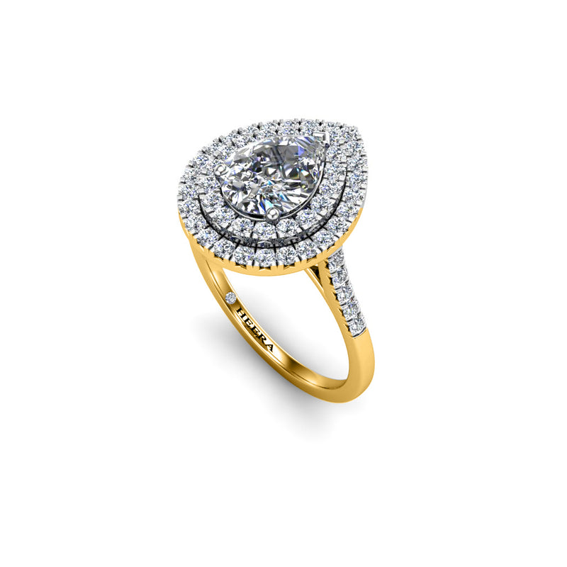 NATALIE - Pear Cut Engagement Ring with Diamond Halo and Shoulders in Yellow Gold - HEERA DIAMONDS