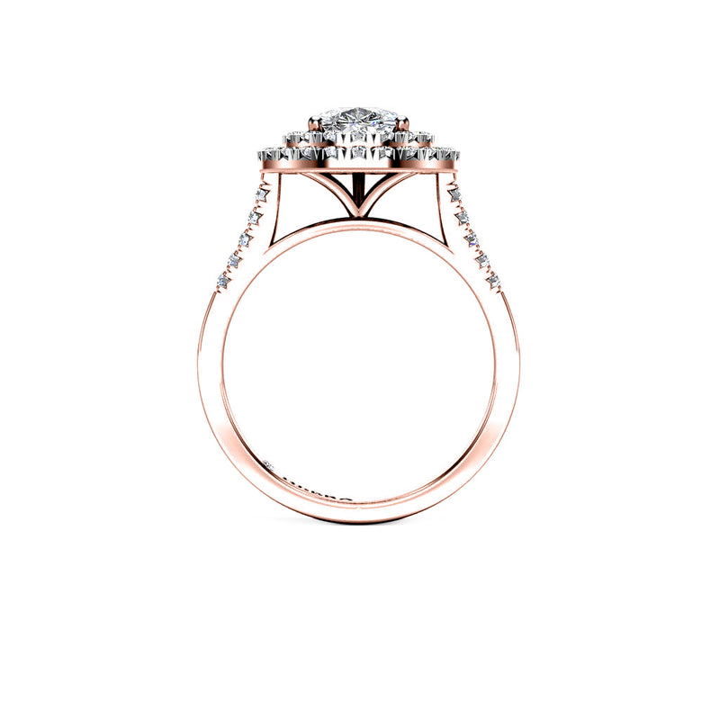 NATALIE - Pear Cut Engagement Ring with Diamond Halo and Shoulders in Rose Gold - HEERA DIAMONDS