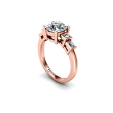 MAY - Round Brilliant and Emeralds Trilogy Engagement Ring in Rose Gold - HEERA DIAMONDS