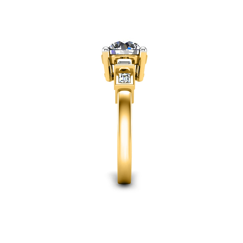 MAY - Round Brilliant and Emeralds Trilogy Engagement Ring in Yellow Gold - HEERA DIAMONDS