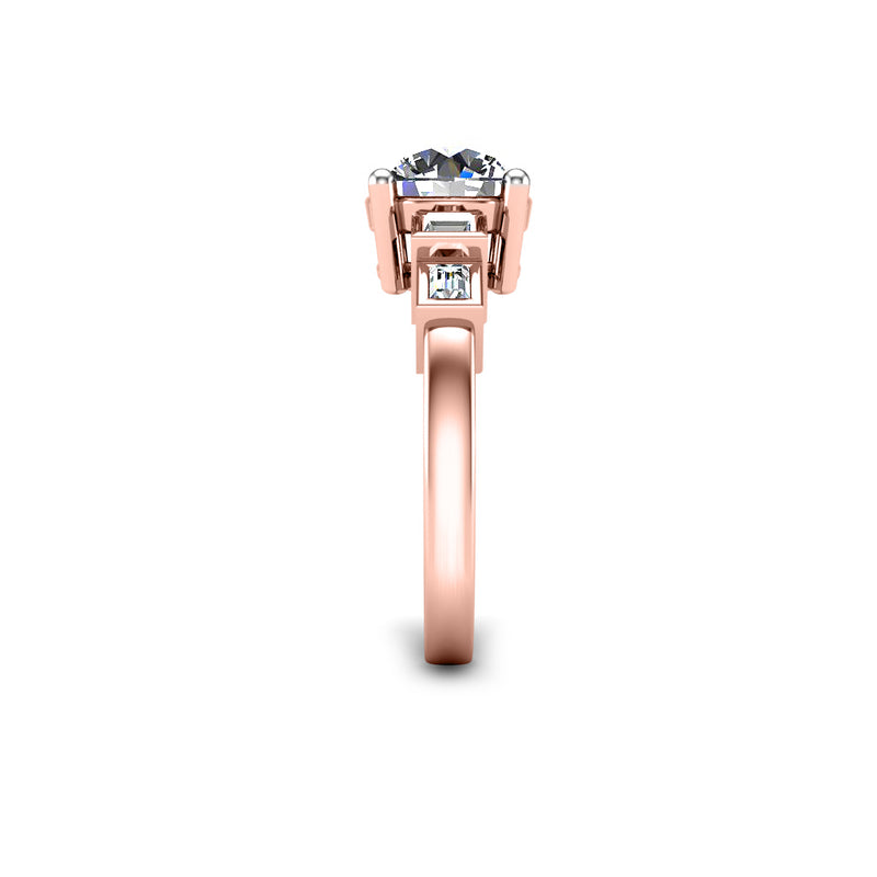 MAY - Round Brilliant and Emeralds Trilogy Engagement Ring in Rose Gold - HEERA DIAMONDS