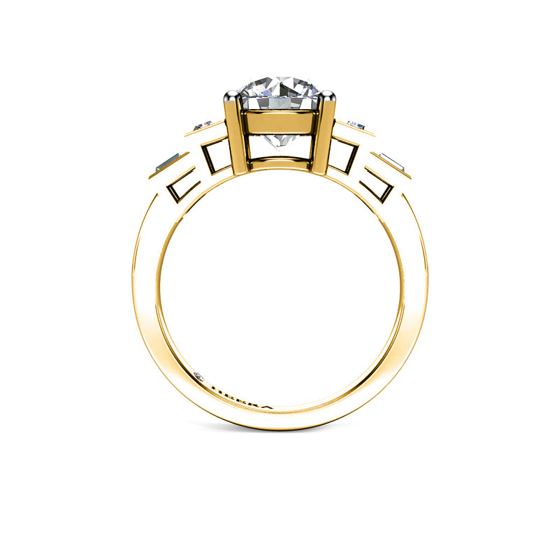 MAY - Round Brilliant and Emeralds Trilogy Engagement Ring in Yellow Gold - HEERA DIAMONDS