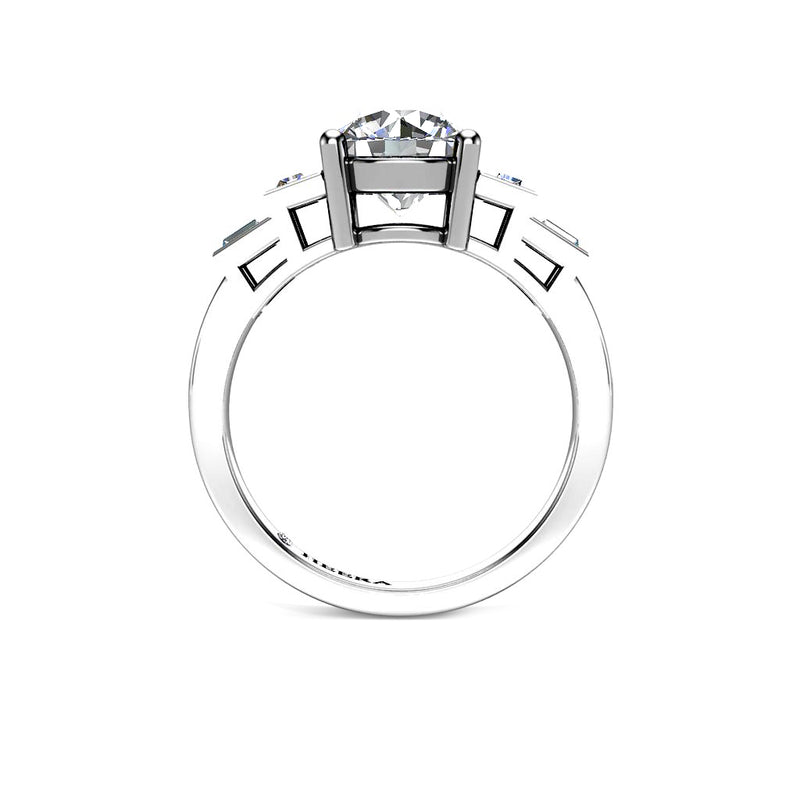 MAY - Round Brilliant and Emeralds Trilogy Engagement Ring in Platinum - HEERA DIAMONDS