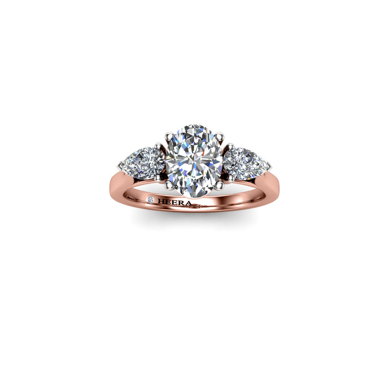 CRIMSON - Oval and Pears Trilogy Engagement Ring in Rose Gold - HEERA DIAMONDS