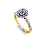 SAGE - Cushion Cut Engagement Ring with Halo and Diamond Shoulders in Yellow Gold - HEERA DIAMONDS