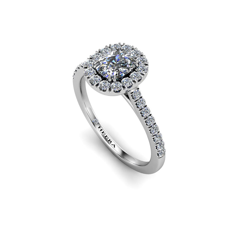 SAGE - Cushion Cut Engagement Ring with Halo and Diamond Shoulders in Platinum - HEERA DIAMONDS