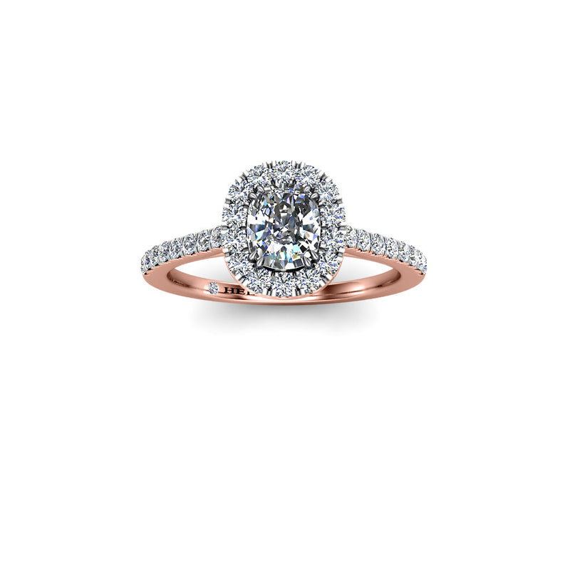 SAGE - Cushion Cut Engagement Ring with Halo and Diamond Shoulders in Rose Gold - HEERA DIAMONDS