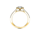 SAGE - Cushion Cut Engagement Ring with Halo and Diamond Shoulders in Yellow Gold - HEERA DIAMONDS