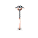 RUMI - Round Brilliant Engagement Ring with Diamond Halo and Shoulders in Rose Gold - HEERA DIAMONDS