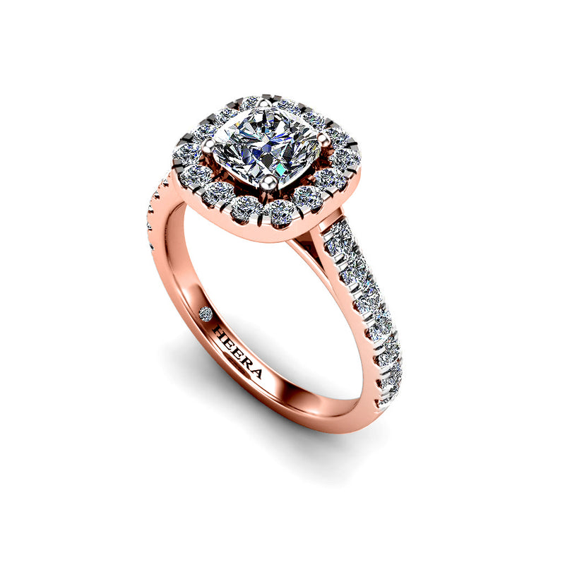 LUCRECIA - Cushion Cut Engagement Ring with Halo and Diamond Shoulders in Rose Gold - HEERA DIAMONDS