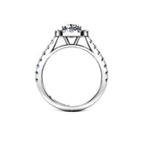 LUCRECIA - Cushion Cut Engagement Ring with Halo and Diamond Shoulders in Platinum - HEERA DIAMONDS