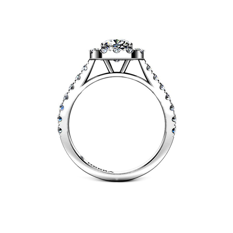 LUCRECIA - Cushion Cut Engagement Ring with Halo and Diamond Shoulders in Platinum - HEERA DIAMONDS