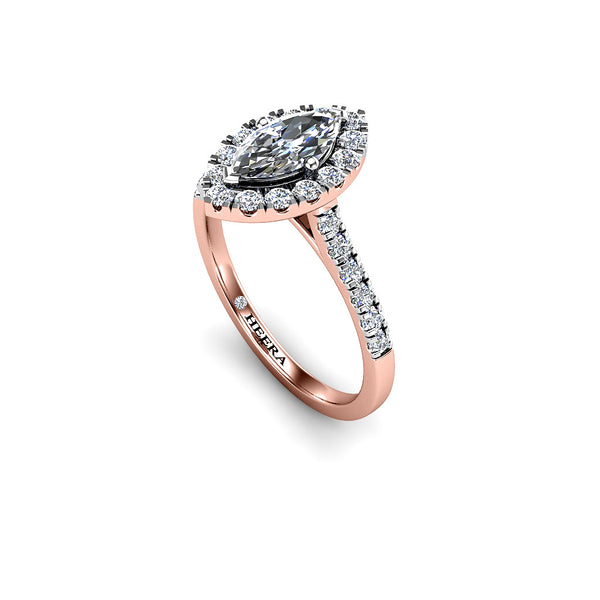 LONDON - Marquise Cut Engagement Ring with Halo and Diamond Shoulders in Rose Gold - HEERA DIAMONDS