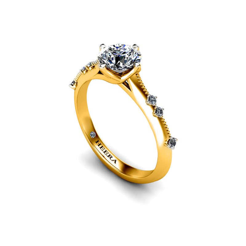 ODETTE - Round Brilliant Engagement ring with Diamond Shoulders in Yellow Gold - HEERA DIAMONDS