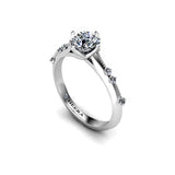 ODETTE - Round Brilliant Engagement ring with Diamond Shoulders in Platinum - HEERA DIAMONDS