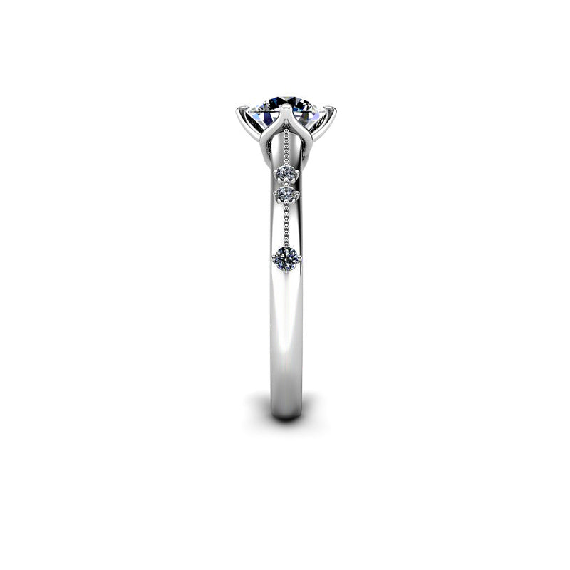 ODETTE - Round Brilliant Engagement ring with Diamond Shoulders in Platinum - HEERA DIAMONDS