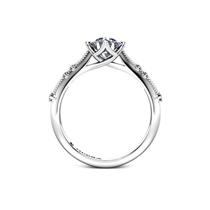 ODETTE - Round Brilliant Engagement ring with Diamond Shoulders in Platinum - HEERA DIAMONDS